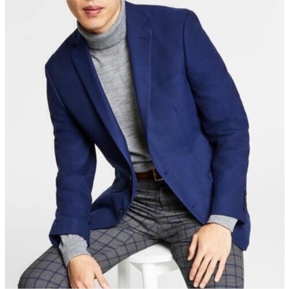 Bar III Men's Slim Fit Windowpane Knit Blazer Blue Size 42 main image 0